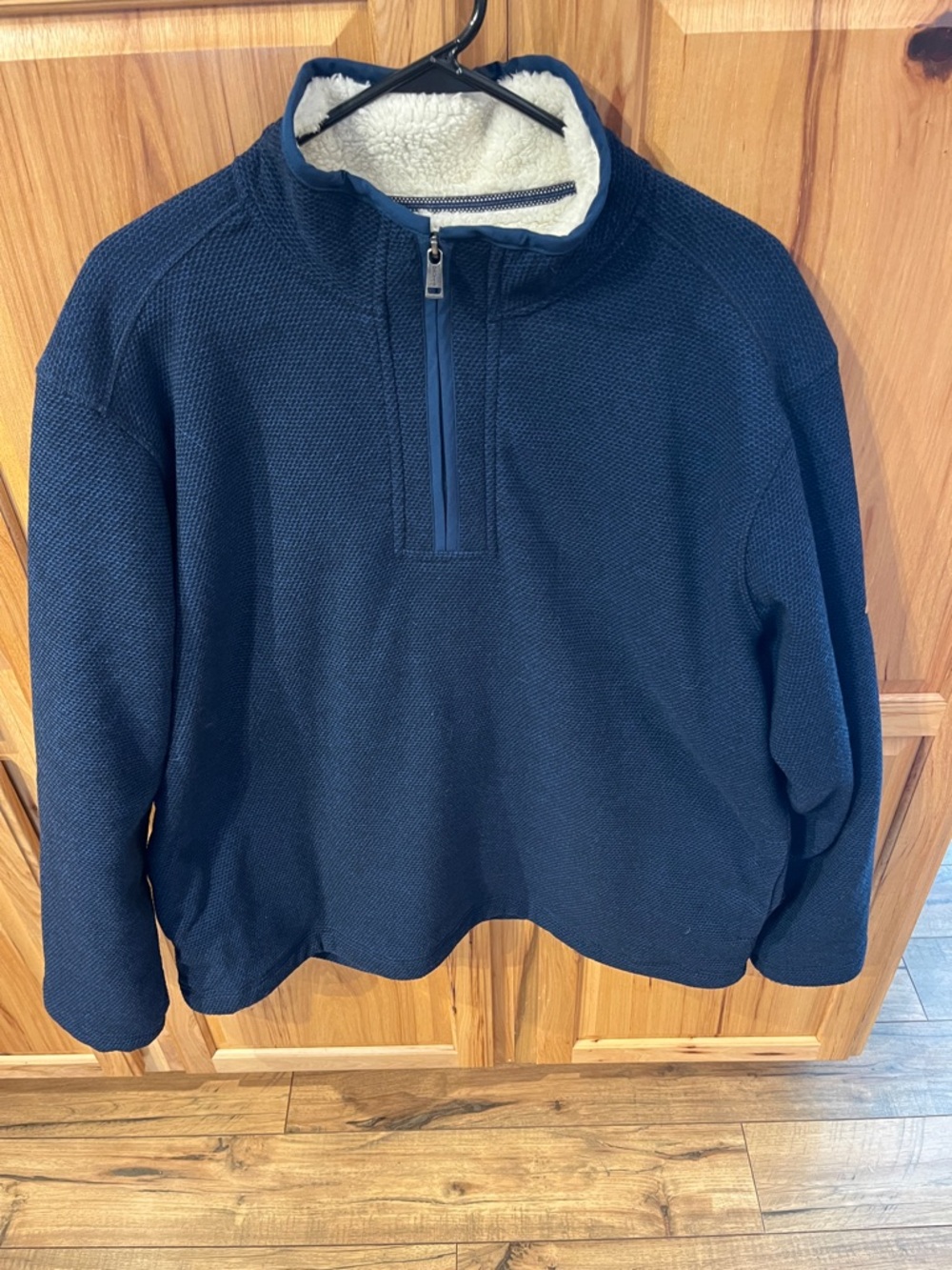 ORVIS Men's Navy Quarter-Zip Sherpa-Lined Pullover, size XL, EUC